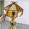 Image 4 : Vintage Stained Glass & Brass Table Lamp