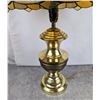 Image 6 : Vintage Stained Glass & Brass Table Lamp