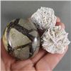 Image 1 : Set of 2 Selenite Desert Roses & a Septarian Dragonstone Polished Stone