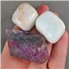 Image 1 : Set of 2 Caribbean Calcite Crystals & 1 Rainbow Fluorite Slice