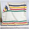 Image 1 : Vintage Hudson Bay Blanket 36" - Blue Label - Made in UK Merino Wool