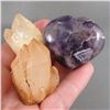 Image 1 : Set of 2 Tangerine Quartz Clusters & 1 Amethyst Heart - Brazil