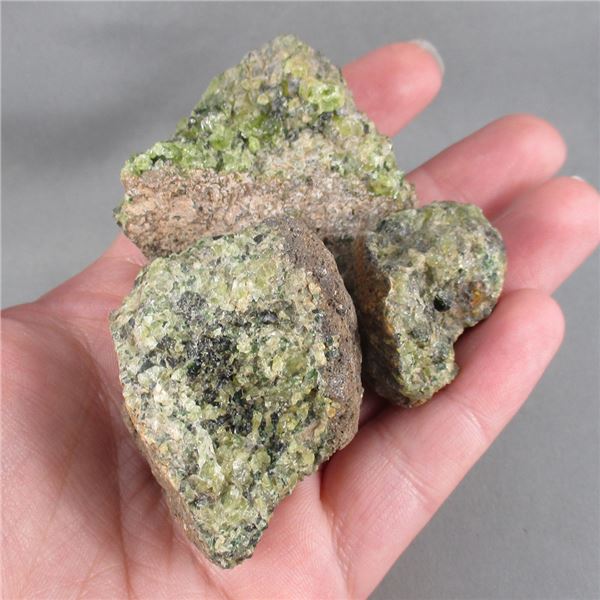 Set of 3 Peridot Crystal Geodes - Arizona