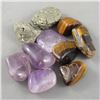 Image 1 : Lot of 4 Polished Amethyst, 4 Polished Tiger Eye & 2 Raw Pyrite Crystals