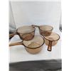 Image 7 : Set of 4 Visions Corningware Amber Glass Pots with 2 lids
