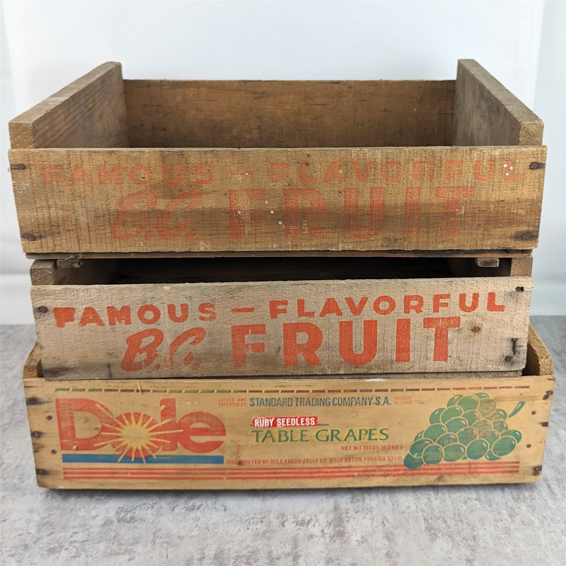 Set of 3 Vintage Wooden Fruit Boxes