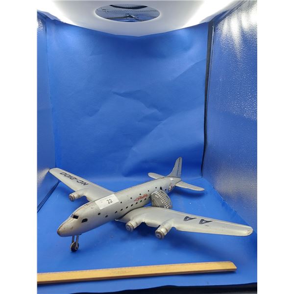 VINTAGE PRESSED STEEL AMERICAN AIRLINES FLAGSHIP AIRPLANE W/ELEVATOR STAIRS, APPROX 27" X 21"