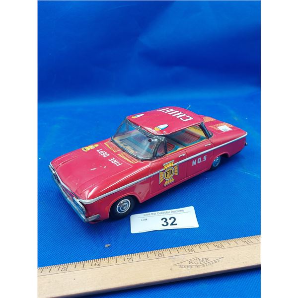 VINTAGE CORVAIR FIRE DEPT. CHIEF TIN FRICTION TOY