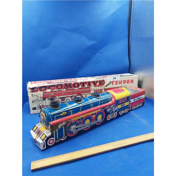 VINTAGE "THE CHIEF" LOCOMOTIVE & TINDER TIN FRICTION TOY