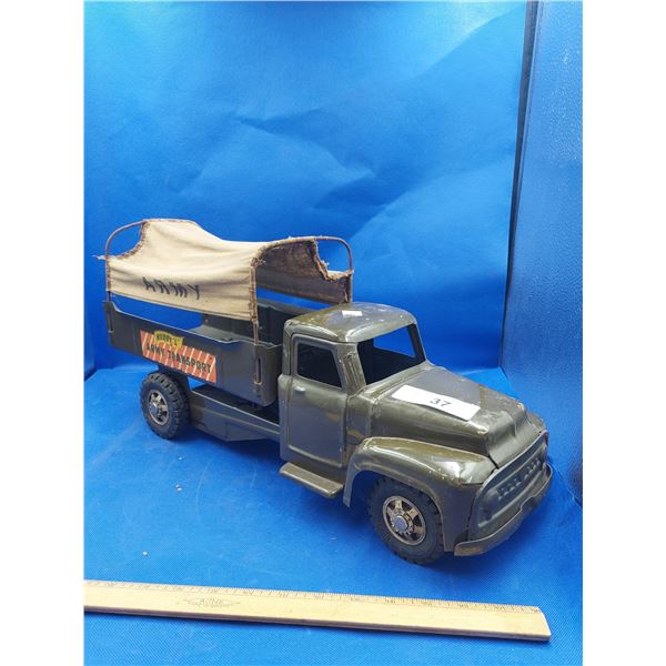 VINTAGE BUDDY L ARMY TRANSPORT PRESSED STEEL TRUCK