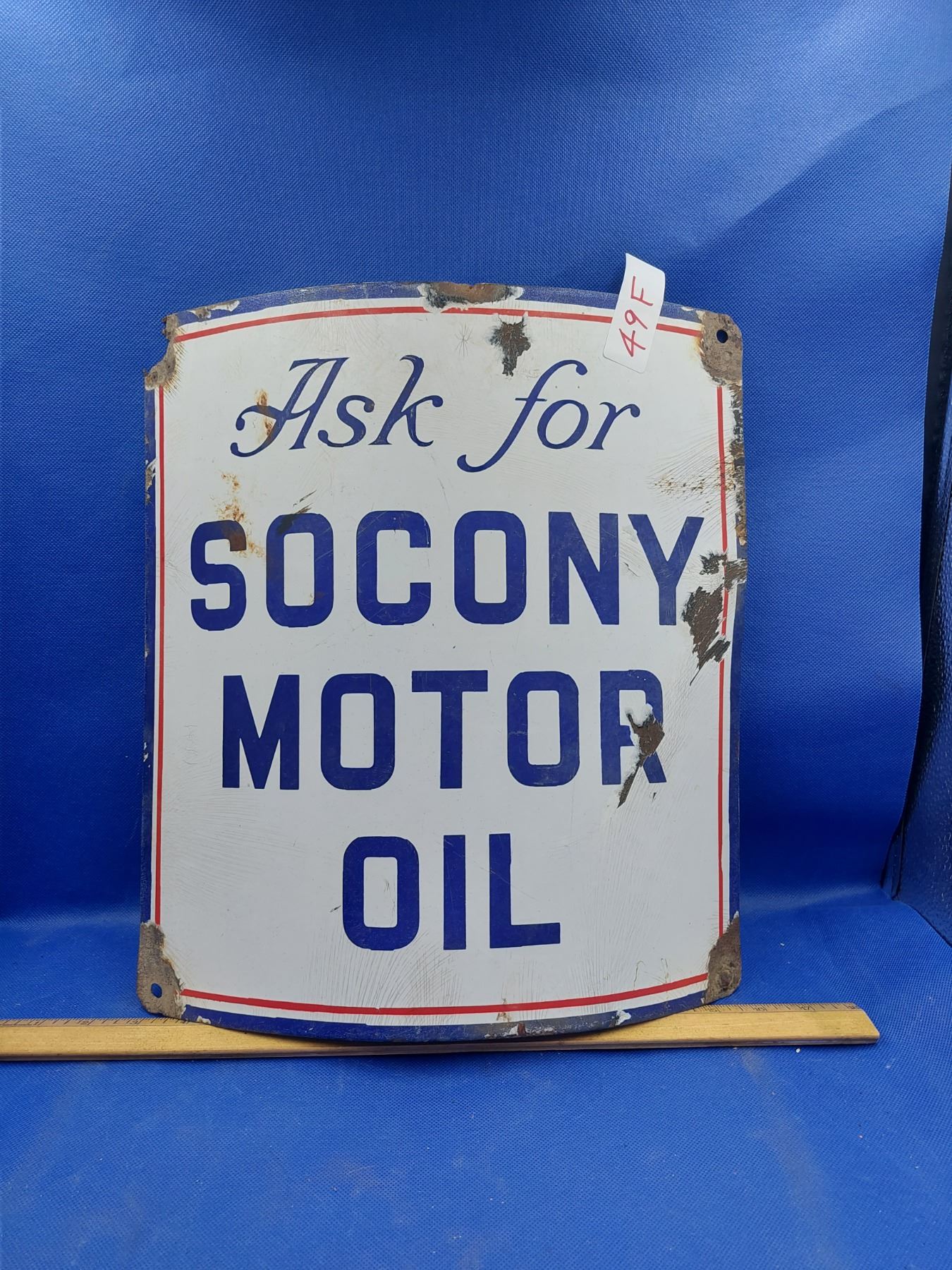 VINTAGE PORCELAIN SOCONY SIGN CURVED OUTWARD
