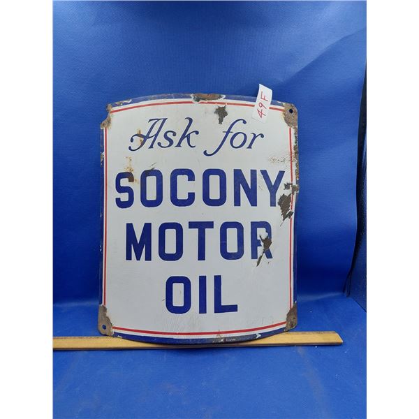 VINTAGE PORCELAIN SOCONY SIGN CURVED OUTWARD