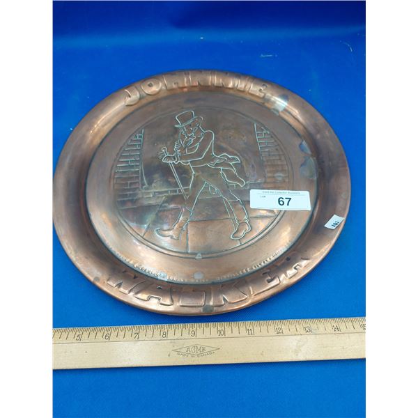 VINTAGE JOHNNY WALKER EMBOSSED COPPER SERVING TRAY