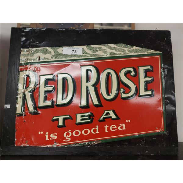 HARD TO FIND 1920'S RED ROSE TEA EMBOSSED METAL SIGN