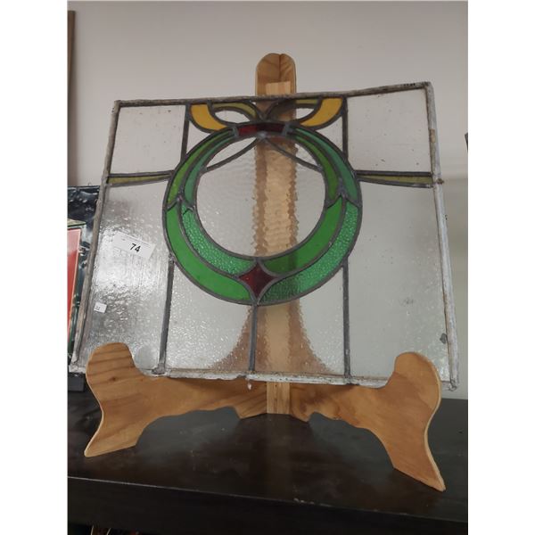 ANTIQUE FOUR COLOUR STAINED GLASS WINDOW