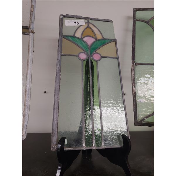 SMALL ANTIQUE FOUR COLOUR STAINED GLASS WINDOW