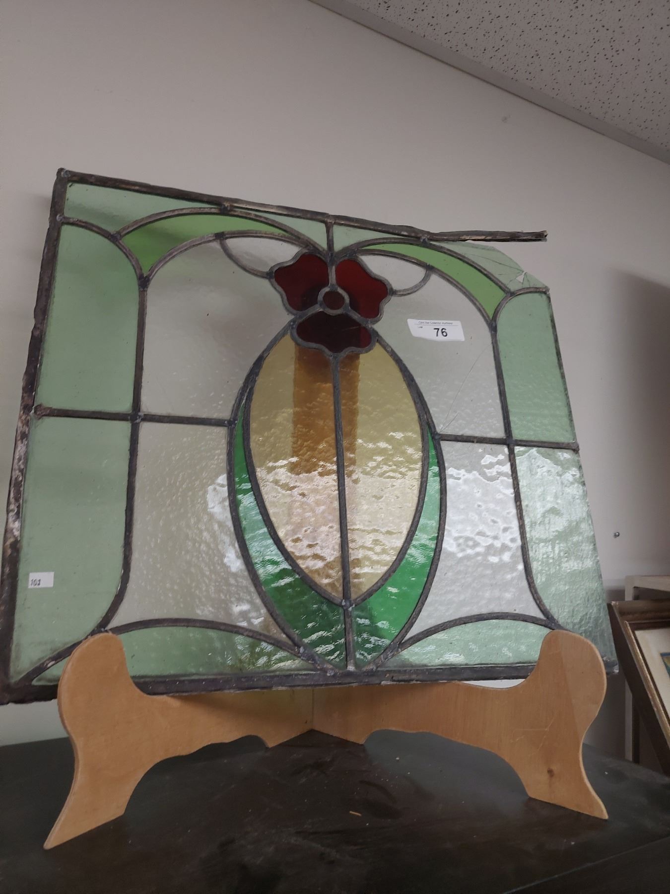 ANTIQUE FIVE COLOUR STAINED GLASS WINDOW