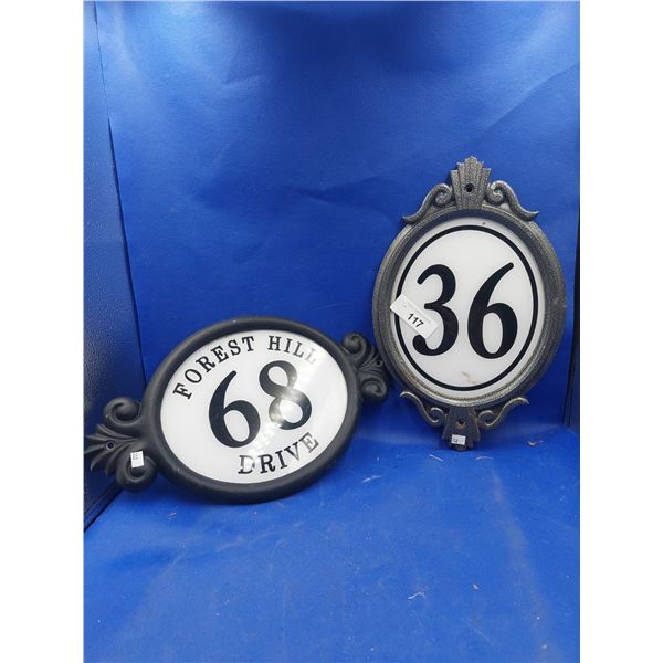 TWO METAL ADDRESS PLAQUES