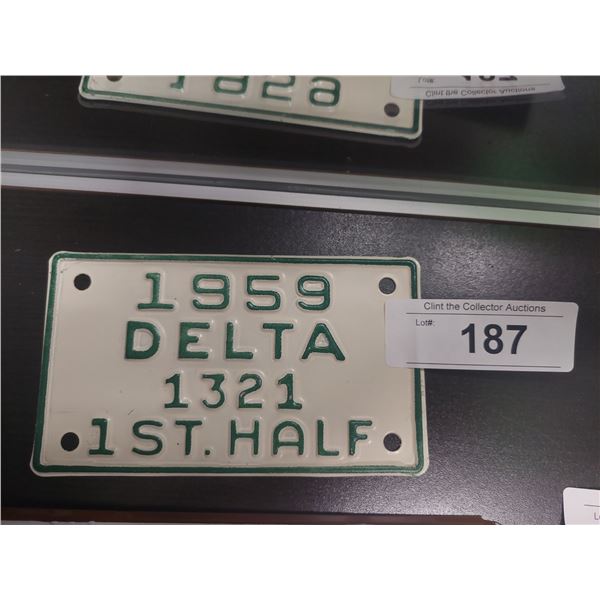 NOS 1959 DELTA COMMERCIAL LICENSE PLATE