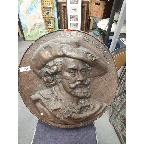 VINTAGE COPPER P.P. RUBENS EMBOSSED WALL PLAQUE
