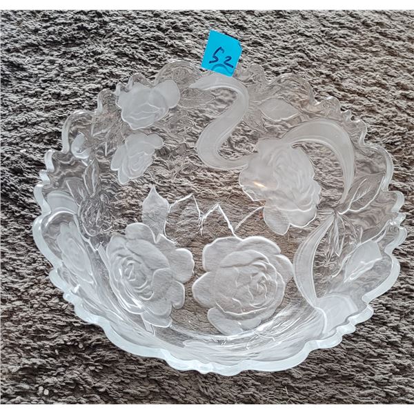VERY LARGE ETCHED GLASS FRUIT BOWL