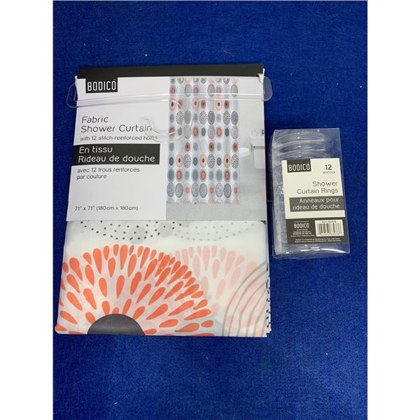 Fabric Shower Curtain (71in x 71in) and Shower Curtain Rings