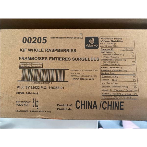 FROZEN - Alasko IQF Whole Raspberries - 11 Lbs