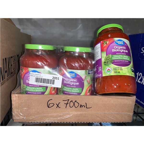 CASE LOT- Great Value Organic Tomato Basil Pasta Sauce 6x700ml