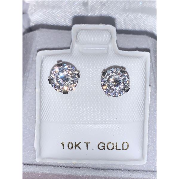Set of 2.00 Carat Moissanite Solitaire Earrings set in 10K Gold Rhodium Plated Appraisal Certificate