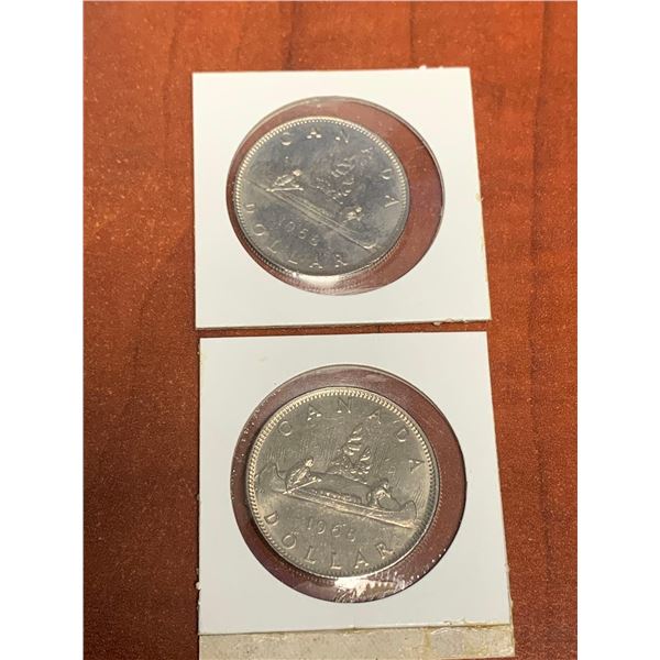 Royal Canadian Mint Issued 1969 Canoe Voyaguer Dollar Coins - LOT OF 2