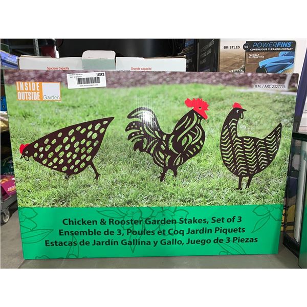 Inside Outside Garden Chicken & Rooster Garden Stakes Set of 3