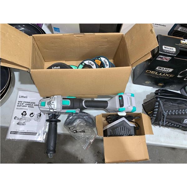 Litheli 20 V Cordless 4 1/2" Angle Grinder / Cut Off Tool W/ Accessories