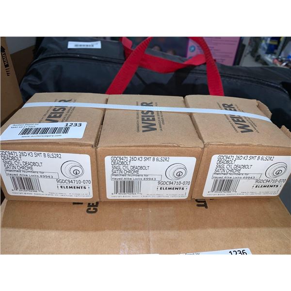 Weiser Elements Deadbolt Single Cylinder Satin Chrome LOT of 3