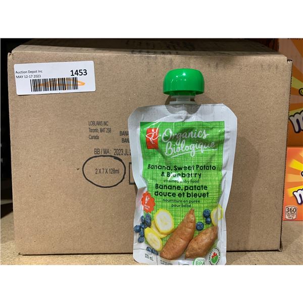 PC Organics Banana, Sweet Potato & Blueberry Strained Baby Food 2x (7x128ml) 14 pouches Total