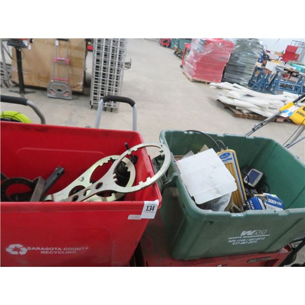 Plastic Bins w/Contents, Tools & Equipment