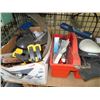 Image 1 : Shelf of Asst. Tools w/Clamps, Knee Pads, Culated Nails & More