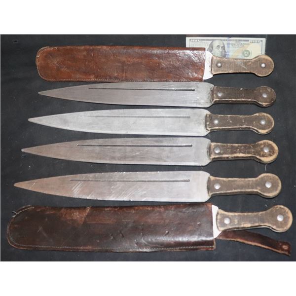 KNIVES VIKING HERO SWORDS METAL AND WOOD W/ LEATHER SHEATHS LOT OF 6