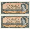 Image 1 : 2 - 1954 50 dollar Canadian bills - Coyne