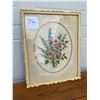 Image 1 : Antique floral cross stitch, beautifully matted and framed 15" X 19"