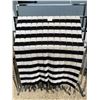 Image 1 : Hand crafted crocheted black and white Afghan excellent condition 38"W X 80"L plus fringe