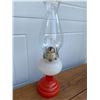 Image 2 : Antique oil lamp - orange & white has chimney