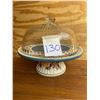 Image 1 : Vintage hand painted Floral cake stand & glass dome