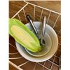 Image 2 : Selection of kitchen items in freezer basket 1 heavy mixing bowl/tin/glass bucket/corn holder has ch