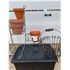 Image 1 : Wire plant stand with 3 clay pots and wire basket & handle