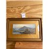 Image 1 : Antique beautifully matted & framed art fishermen on lake surrounded by mountain excellent condition