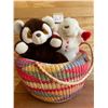 Image 1 : Colorful basket filled & adorable plushies (13) 2 are puppets