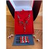 Image 4 : Complete matching set - Intricate Red Rose & Charcoal vine necklace/earrings/hair pins(4)/Bobby pins