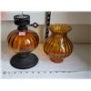 Image 2 : Amber glass oil lamp. Has chip on glass shade.