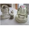 Image 4 : Large lot of insulators. Clear & blue Hemmingway. Greens & amber Dominion. Porcelain pieces made in 