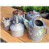 Image 1 : Group of vintage galvanized gas cans, funnel & watering can.